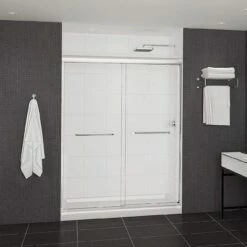 Madrid 55-59 Inch Semi-Frameless Sliding Shower Door - Clear Glass