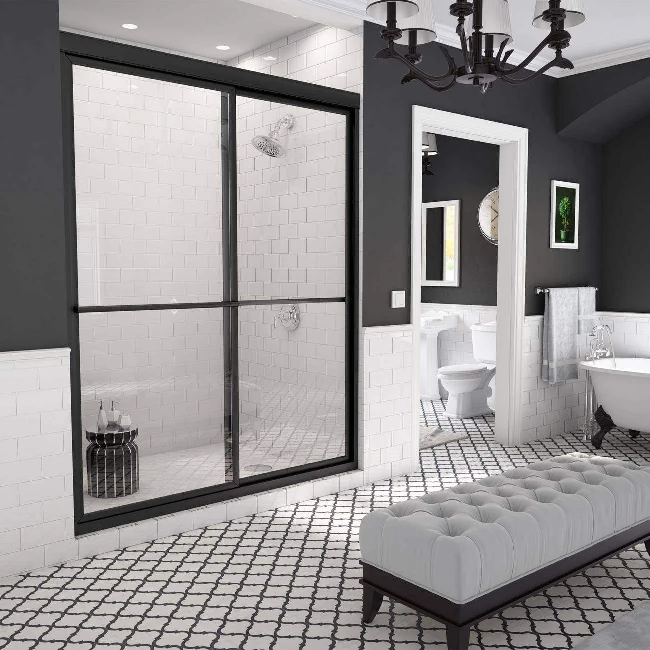 Newport 42 In. To 43-5/8 In. X 70 In. Framed Sliding Shower Door With Towel Bar In Matte Black - Image 2