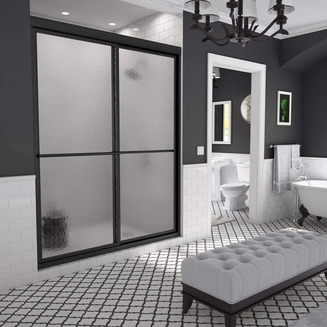 Newport 42 In. To 43-5/8 In. X 70 In. Framed Sliding Shower Door With Towel Bar In Matte Black