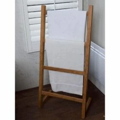 47 Inch Teak Self-Standing Towel Ladder With 4 Bars