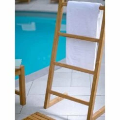 59 Inch Teak Self-Standing Towel Ladder With 5 Bars