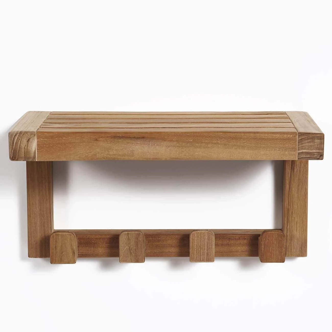 Teak Wall Shelf With 4 Hooks - Image 2