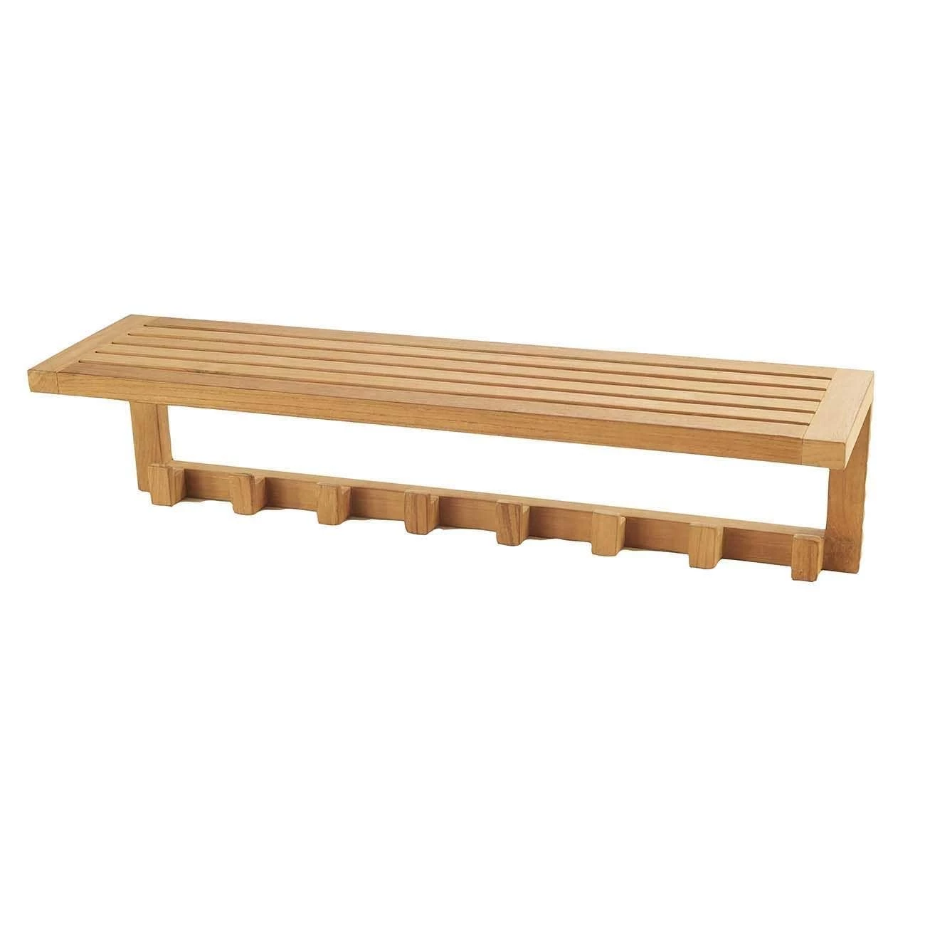 Teak Wall Shelf With 8 Hooks