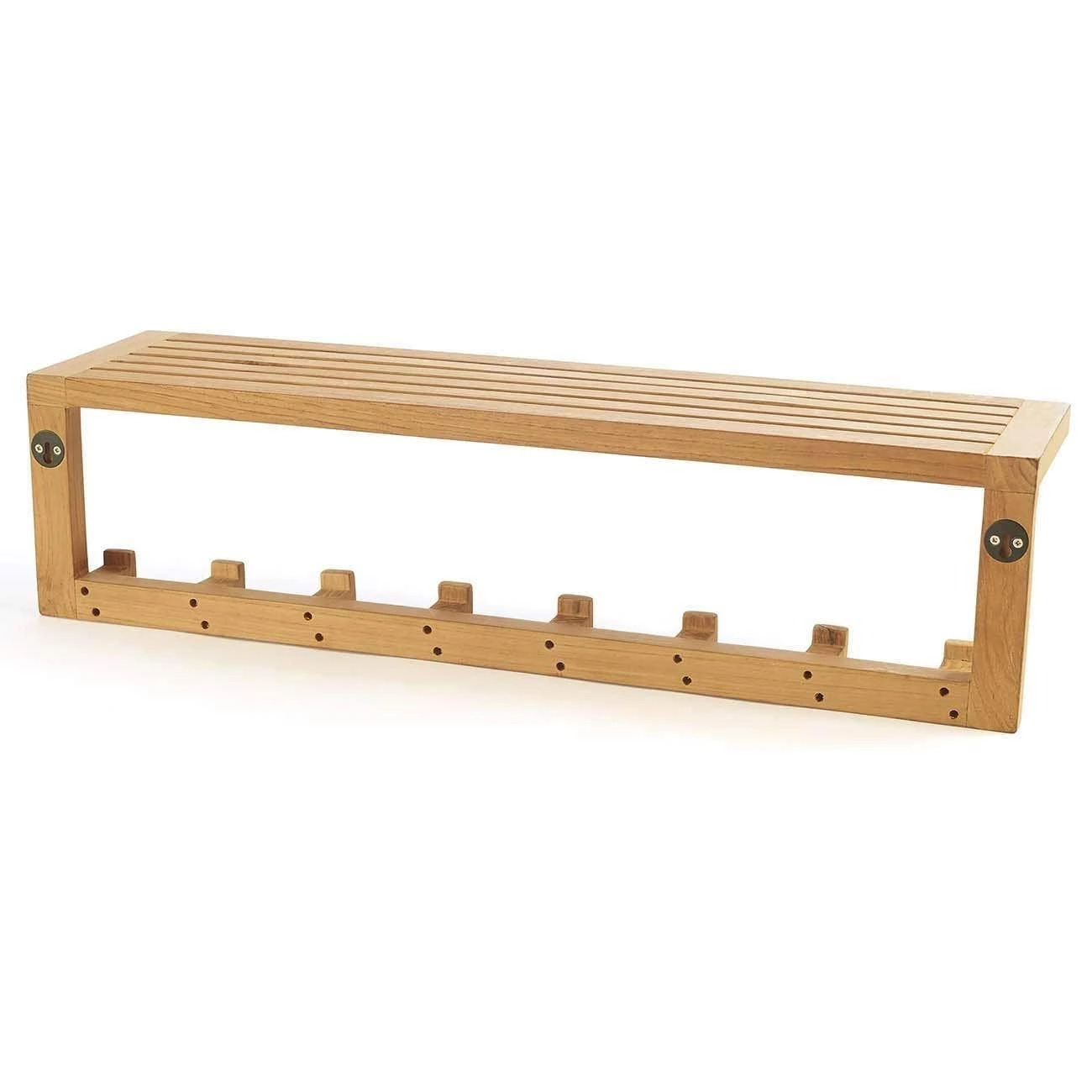 Teak Wall Shelf With 8 Hooks - Image 2