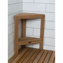 Fiji 15 Inch Teak Corner Footrest With Shelf