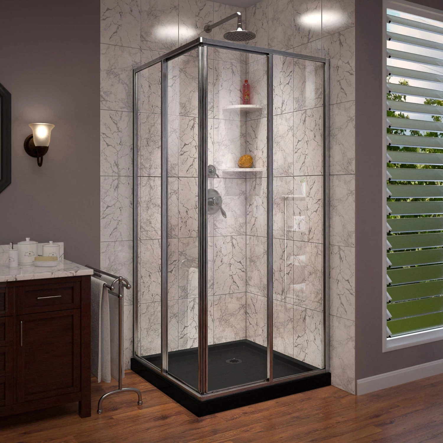 DreamLine Cornerview 36 Inch D X 36 Inch W X 74-3/4 Inch H Framed Sliding Shower Enclosure With Corner Drain Shower Base - Image 7