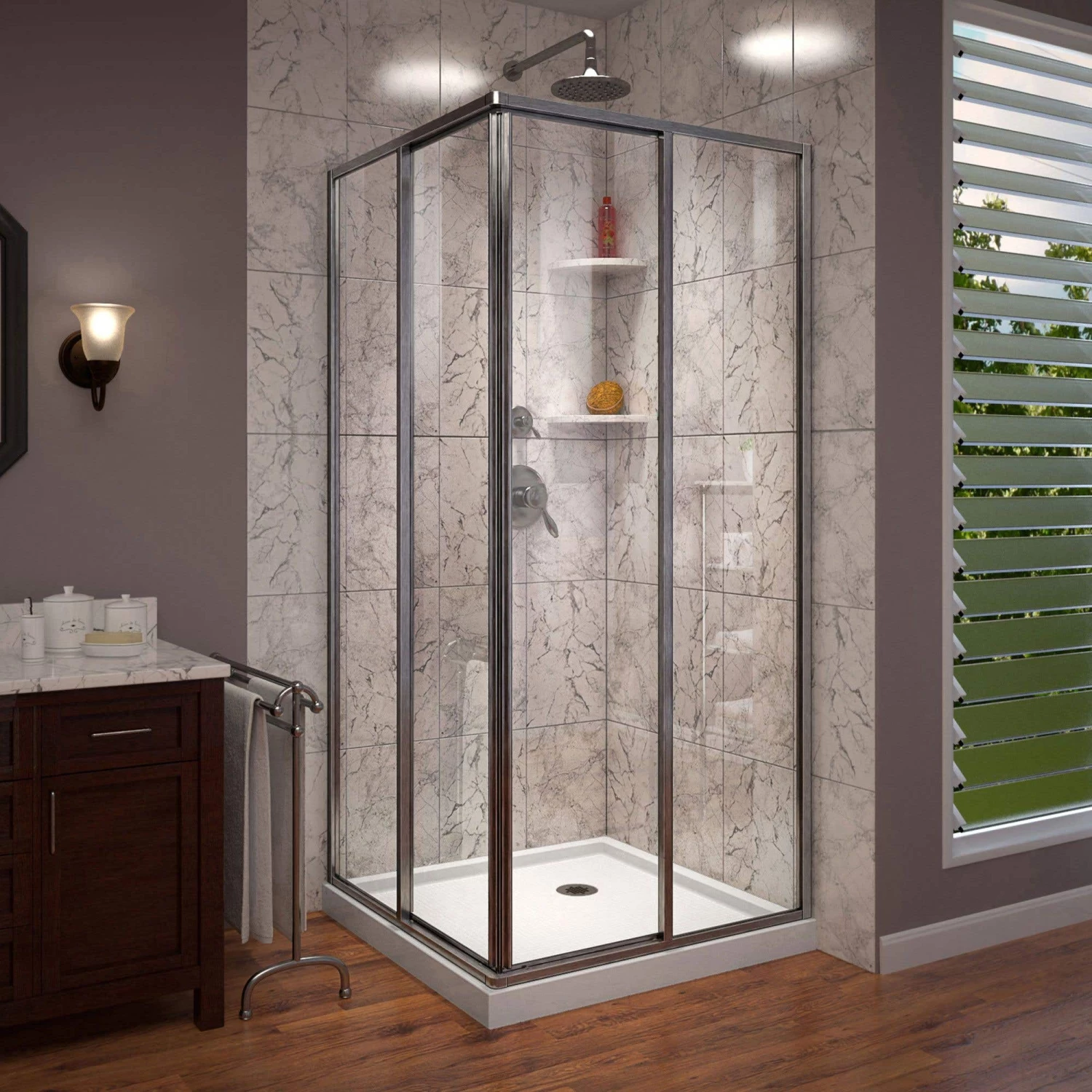 DreamLine Cornerview 36 Inch D X 36 Inch W X 74-3/4 Inch H Framed Sliding Shower Enclosure With Corner Drain Shower Base - Image 4