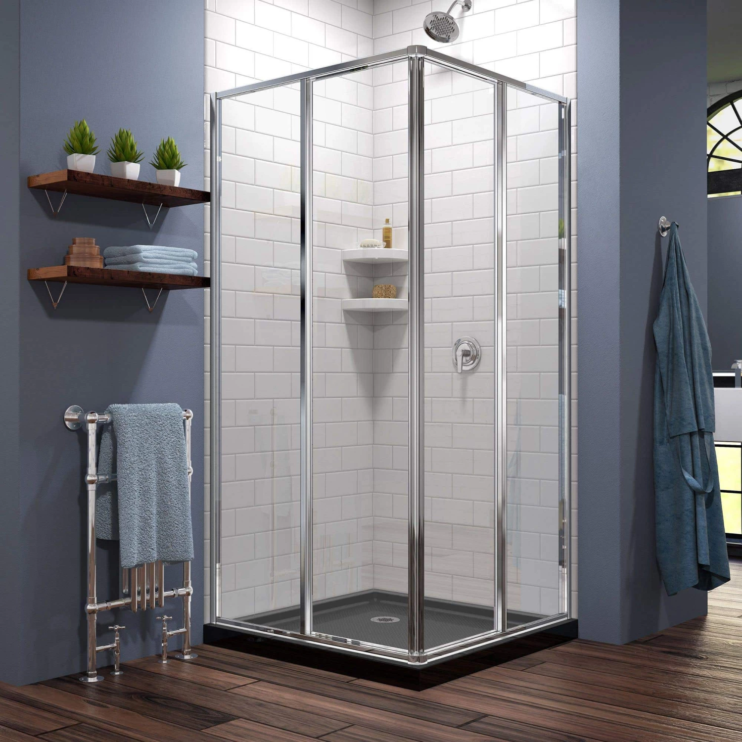 DreamLine Cornerview 42 Inch D X 42 Inch W X 74-3/4 Inch H Framed Sliding Shower Enclosure With Corner Drain Shower Base - Image 5