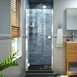 DreamLine Lumen 36 Inch D X 42 Inch W By 74-3/4 Inch H Hinged Shower Door With Center Drain Shower Base