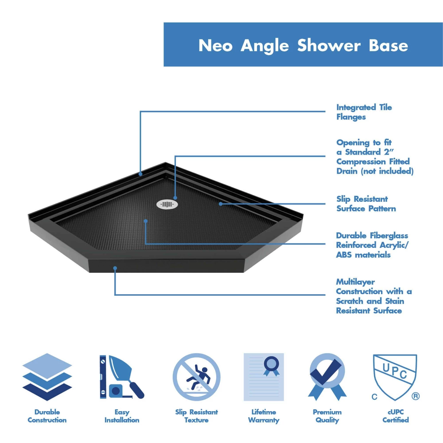 DreamLine Prism Lux 40 Inch X 74-3/4 Inch Fully Frameless Neo-Angle Shower Enclosure With Corner Drain Shower Base - Image 14