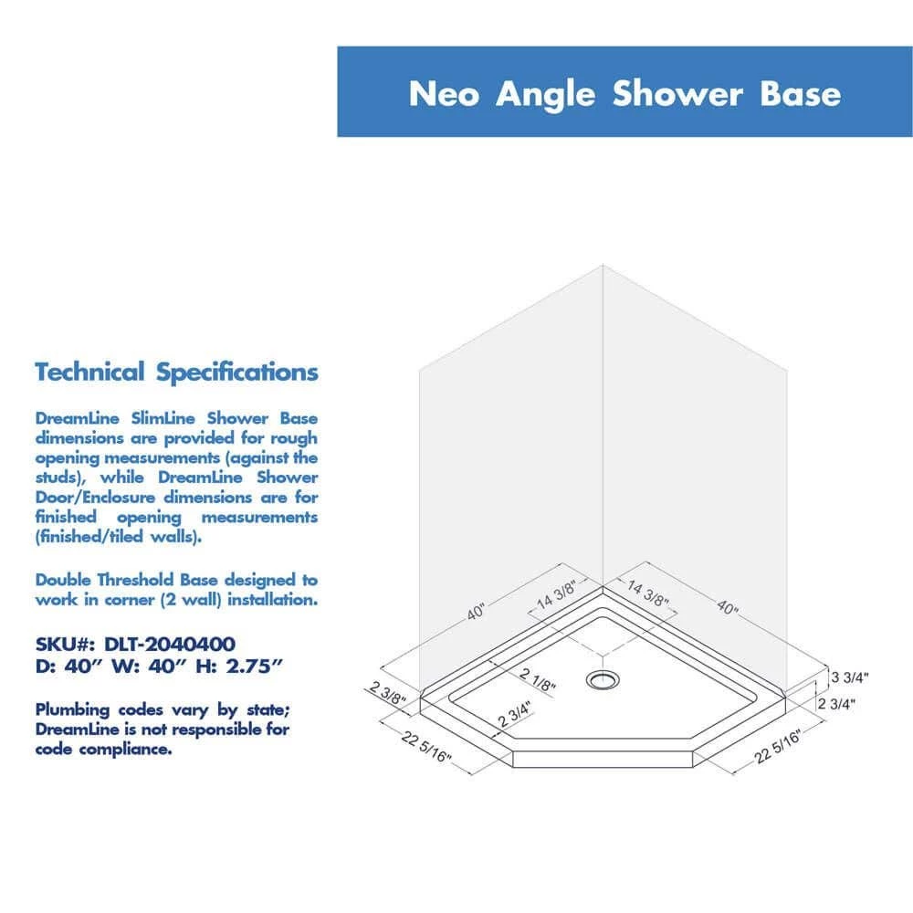 DreamLine Prism Lux 40 Inch X 74-3/4 Inch Fully Frameless Neo-Angle Shower Enclosure With Corner Drain Shower Base - Image 18
