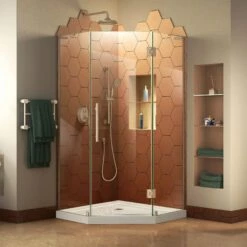 DreamLine Prism Plus 36 Inch X 74-3/4 Inch Frameless Neo-Angle Shower Enclosure With Corner Drain Shower Base