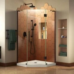 DreamLine Prism Plus 40 Inch X 74-3/4 Inch Frameless Neo-Angle Shower Enclosure With Corner Drain Shower Base