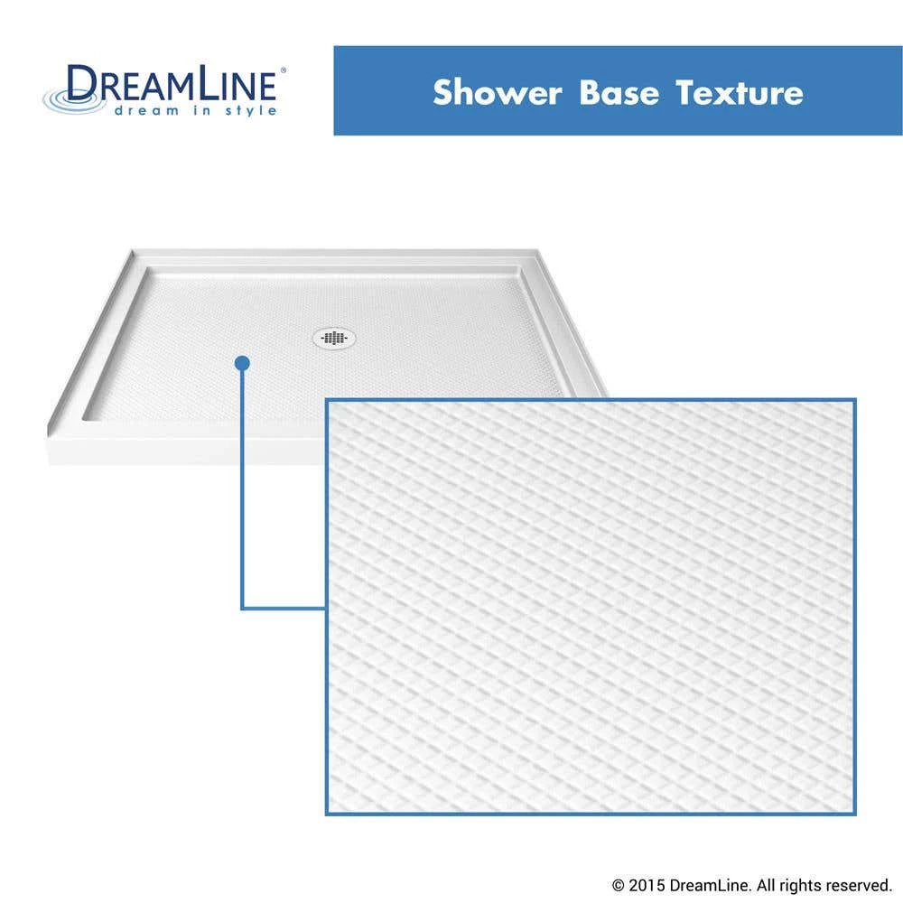 DreamLine 34 Inch D X 48 Inch W X 76-3/4 Inch H Center Drain Acrylic Shower Base And QWALL 5 Backwall Kit In White - Image 7