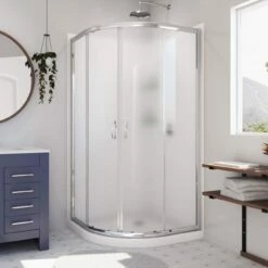 DreamLine Prime 33 Inch X 76-3/4 Inch Semi Frameless Frosted Glass Sliding Shower Enclosure