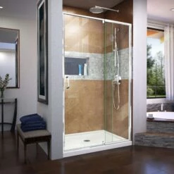 DreamLine Flex 36 Inch D X 48 Inch W X 74-3/4 Inch H Semi-Frameless Pivot Shower Door With Center Drain Shower Base