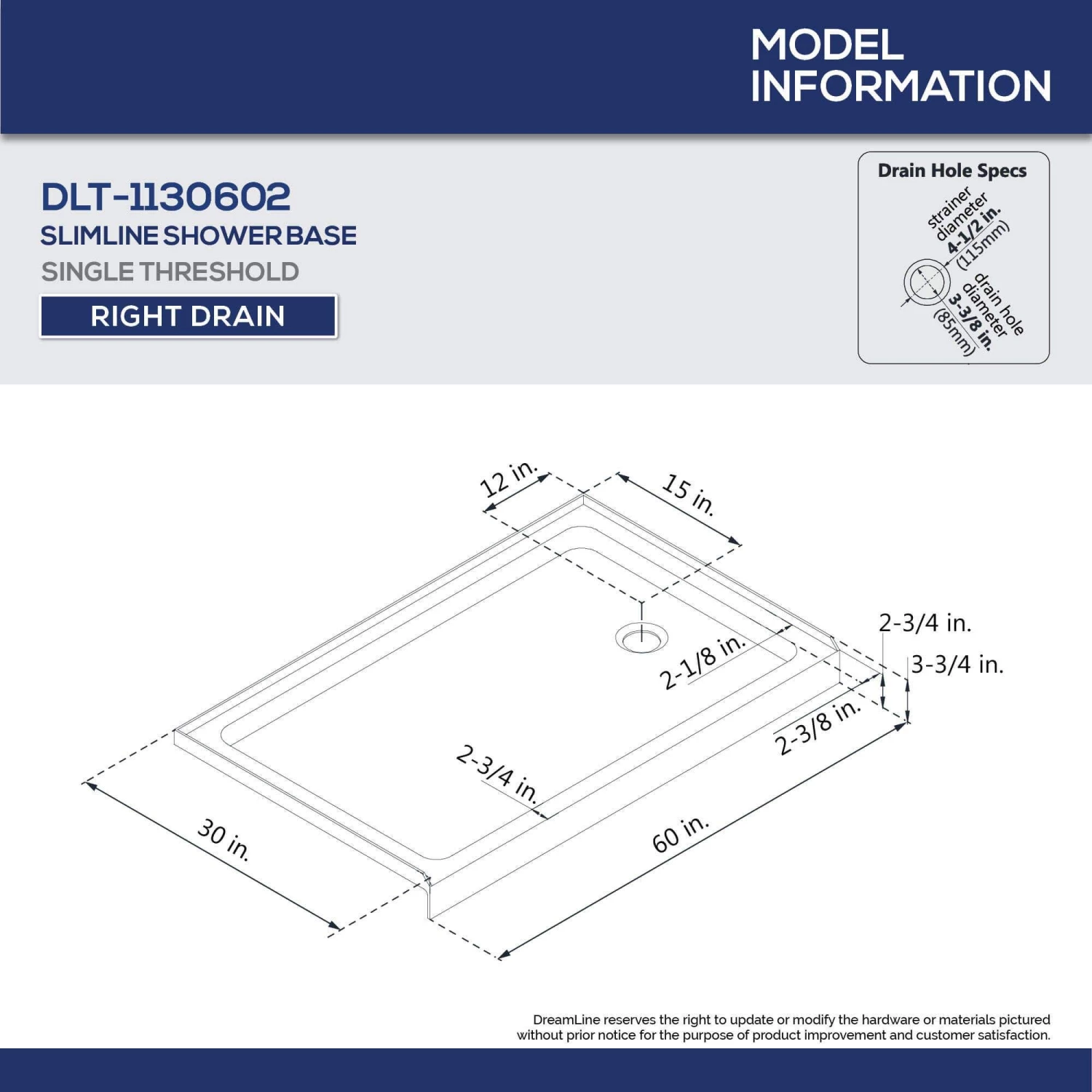 DreamLine Flex 30 Inch D X 60 Inch W X 76-3/4 Inch H Semi-Frameless Shower Door With Center Drain Shower Base And Back Wall - Image 10