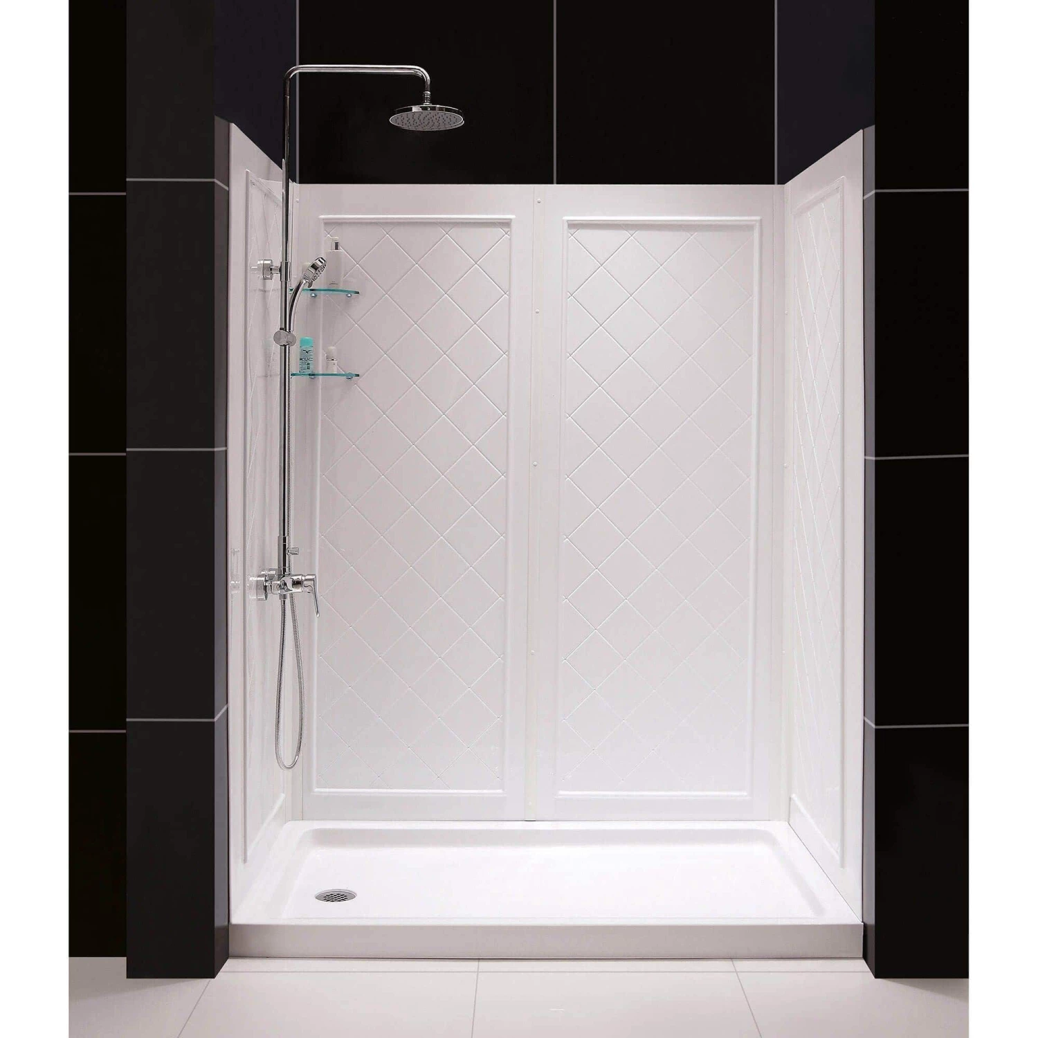 DreamLine Flex 36 Inch D X 60 Inch W X 76-3/4 Inch H Semi-Frameless Shower Door With Center Drain Shower Base And Back Wall - Image 17