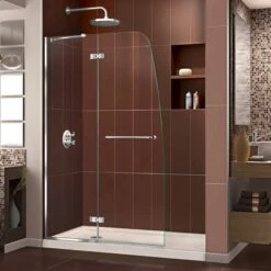 DreamLine Aqua Ultra 34 Inch D X 60 Inch W X 74-3/4 Inch H Frameless Shower Door With Drain Shower Base