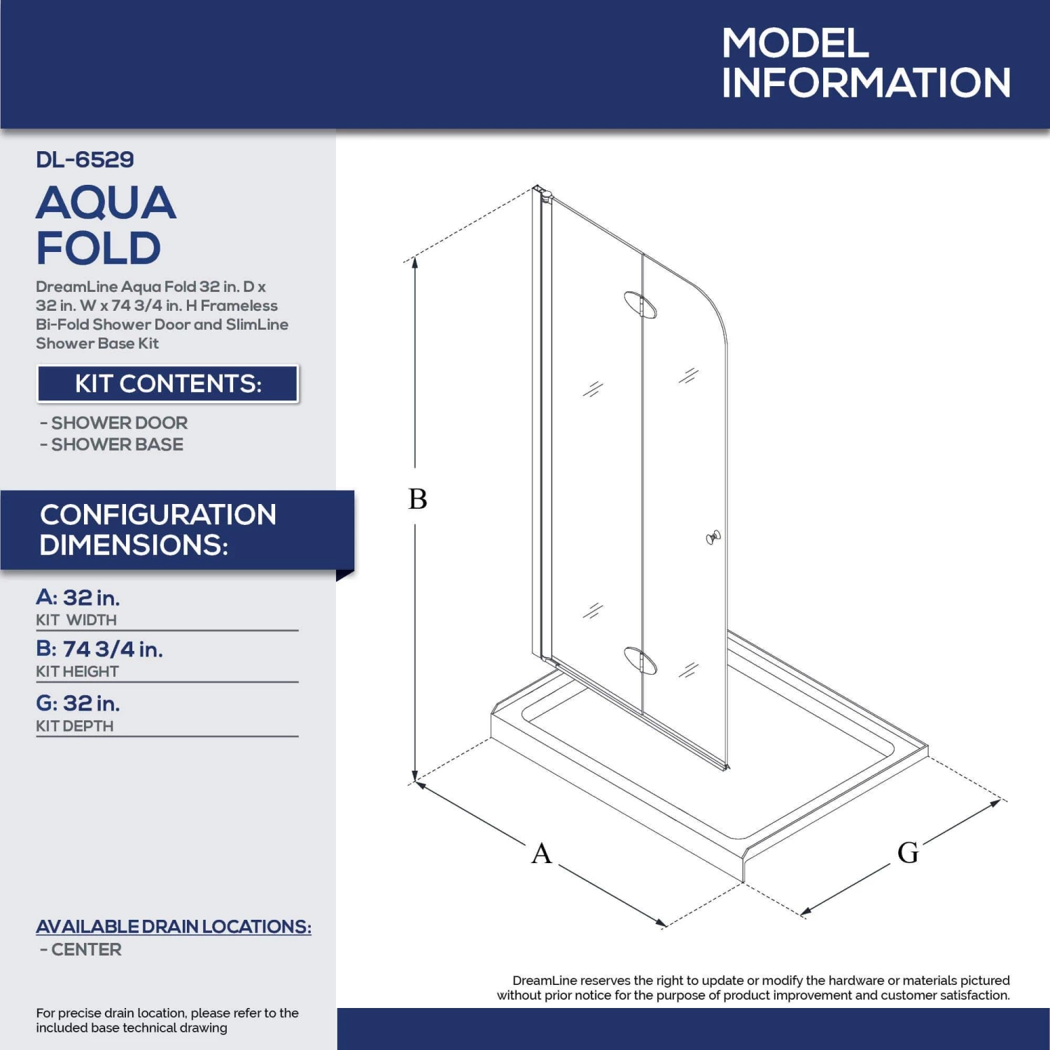 DreamLine Aqua Fold 32 Inch D X 32 Inch W X 74-3/4 Inch H Frameless Bi-Fold Shower Door And SlimLine Shower Base Kit - Image 9