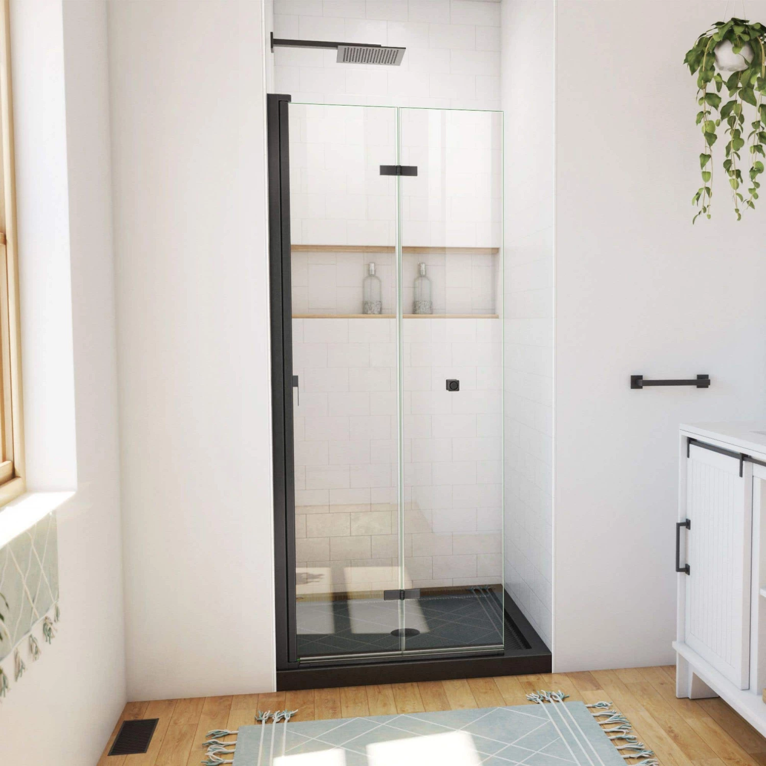 DreamLine Aqua-Q Fold 32 Inch D X 32 Inch W X 74-3/4 Inch H Frameless Bi-Fold Shower Door With SlimLine Shower Base Kit