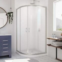 DreamLine Prime 38 Inch X 74-3/4 Inch Semi Frameless Frosted Glass Sliding Shower Enclosure Kit
