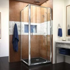 DreamLine Flex 36 Inch D X 36 Inch W X 74-3/4 Inch H Semi-Frameless Pivot Shower Enclosure With Corner Drain Shower Base