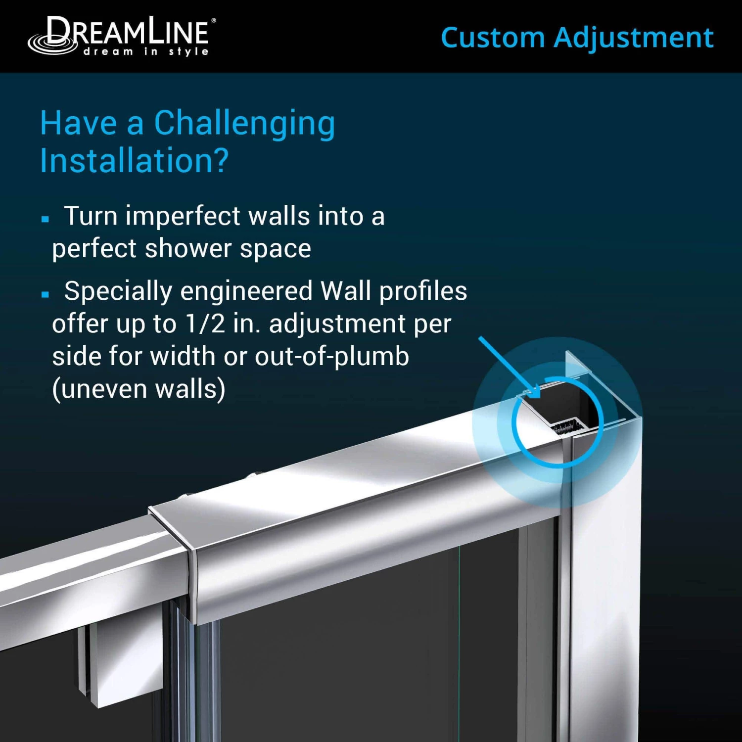 DreamLine Flex 30-1/2 Inch D X 28-32 Inch W X 72 Inch H Semi-Frameless Pivot Shower Enclosure - Image 5