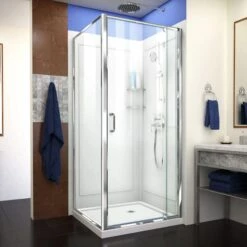 DreamLine Flex 32 Inch D X 32 Inch W X 76-3/4 Inch H Semi-Frameless Shower Enclosure With Corner Drain Shower Base