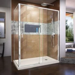 DreamLine Flex 36 Inch D X 60 Inch W X 74-3/4 Inch H Semi-Frameless Pivot Shower Enclosure With Left Drain Shower Base