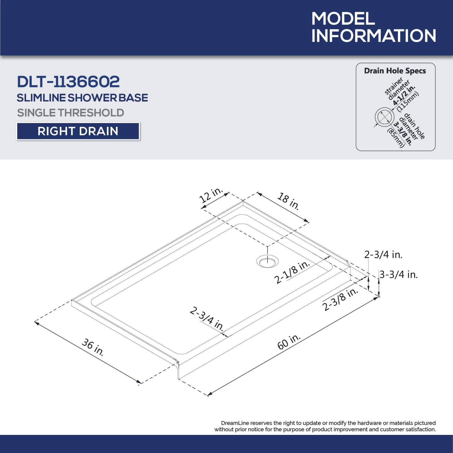 DreamLine Duet 36 Inch D X 60 Inch W X 74-3/4 Inch H Semi-Frameless Bypass Shower Door With Shower Base - Image 3