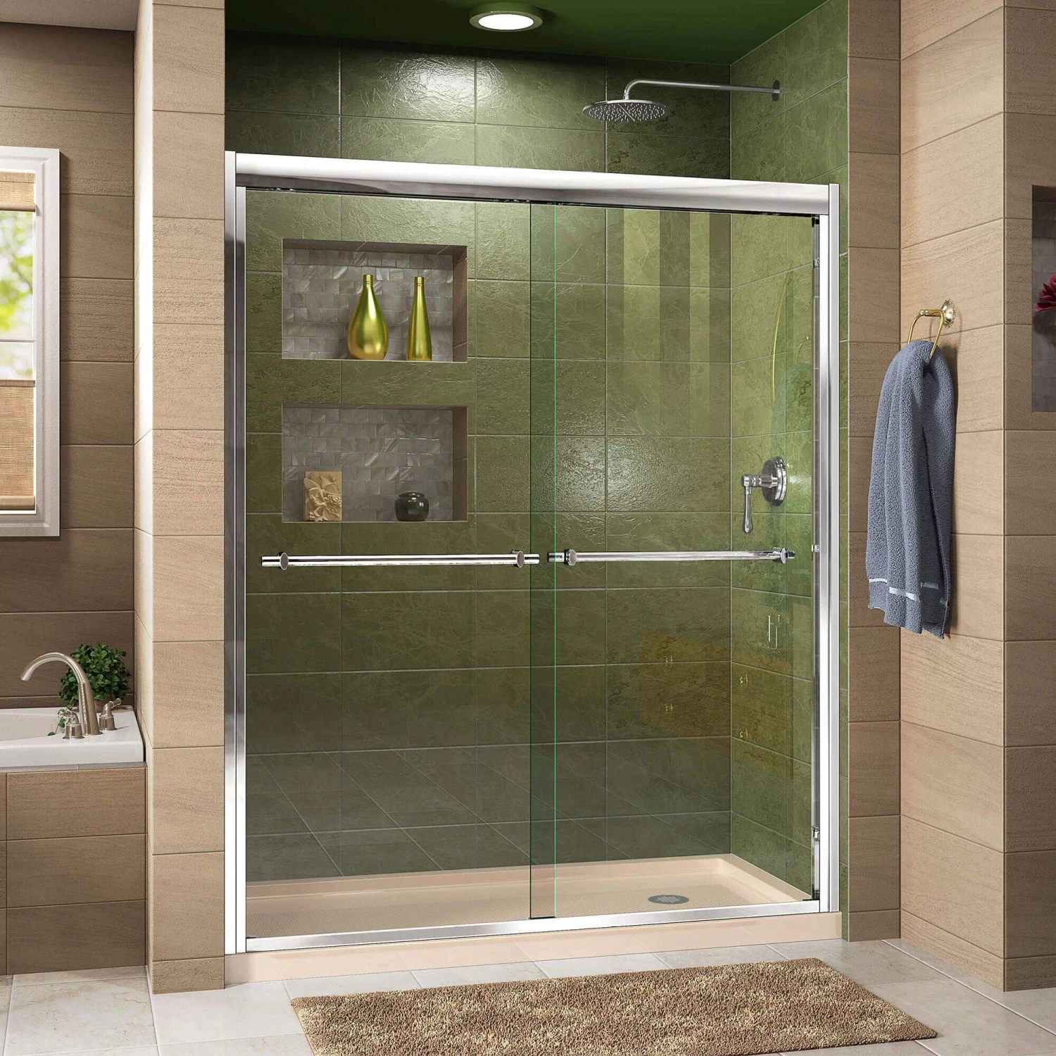 DreamLine Duet 36 Inch D X 60 Inch W X 74-3/4 Inch H Semi-Frameless Bypass Shower Door With Shower Base