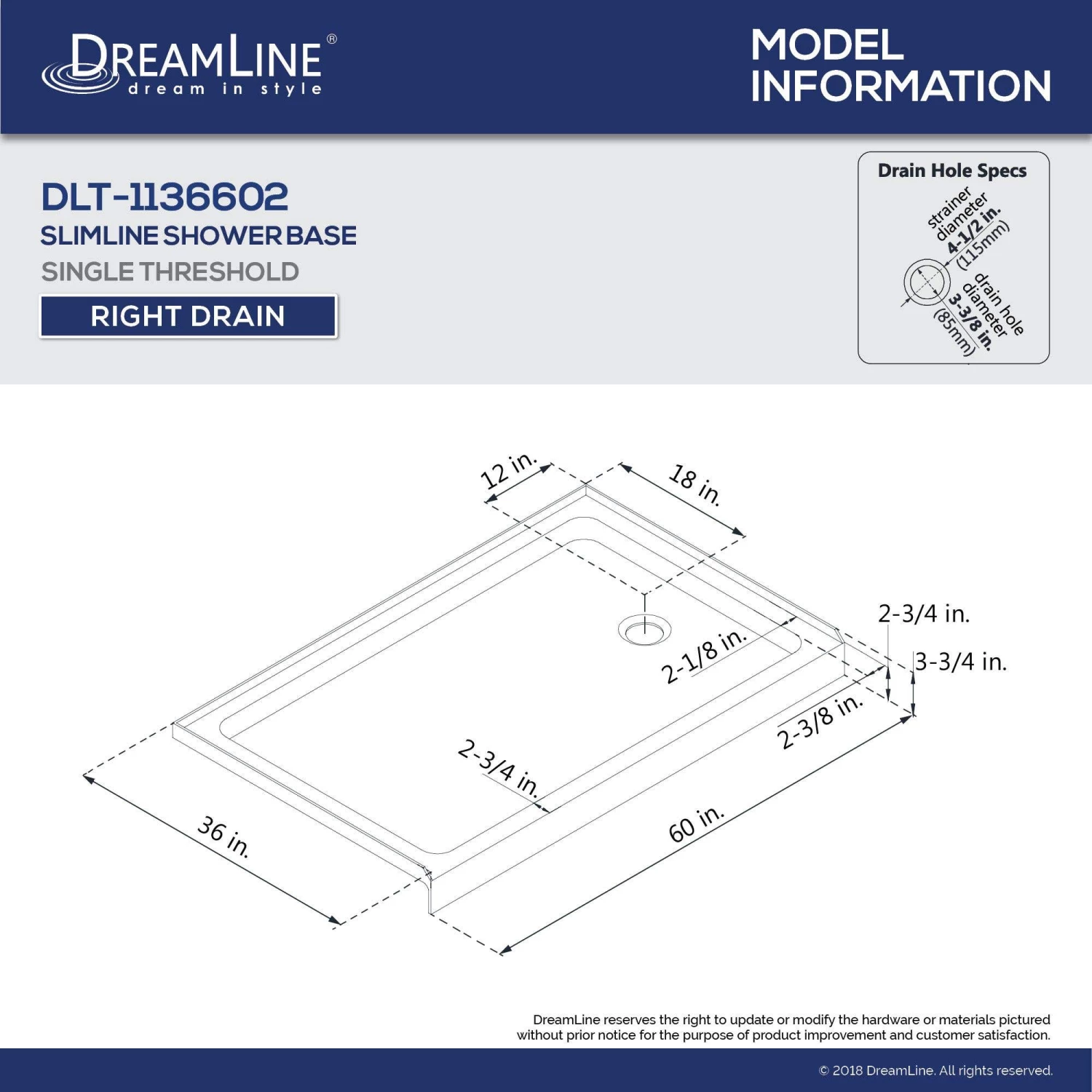 DreamLine Infinity-Z 36 Inch D X 60 Inch W X 76-3/4 Inch H Clear Sliding Shower Door With Right Drain Shower Base And Back Wall - Image 18