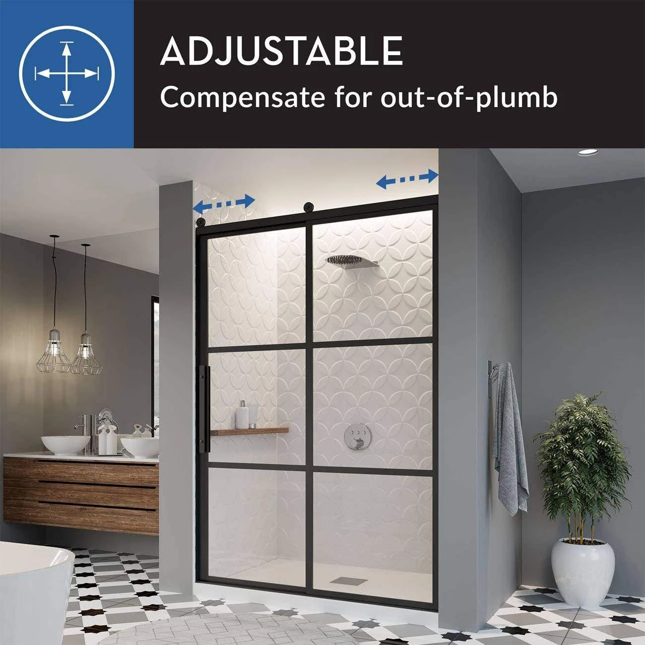 Newport 42 In. To 43-5/8 In. X 70 In. Framed Sliding Shower Door With Towel Bar In Matte Black - Image 9