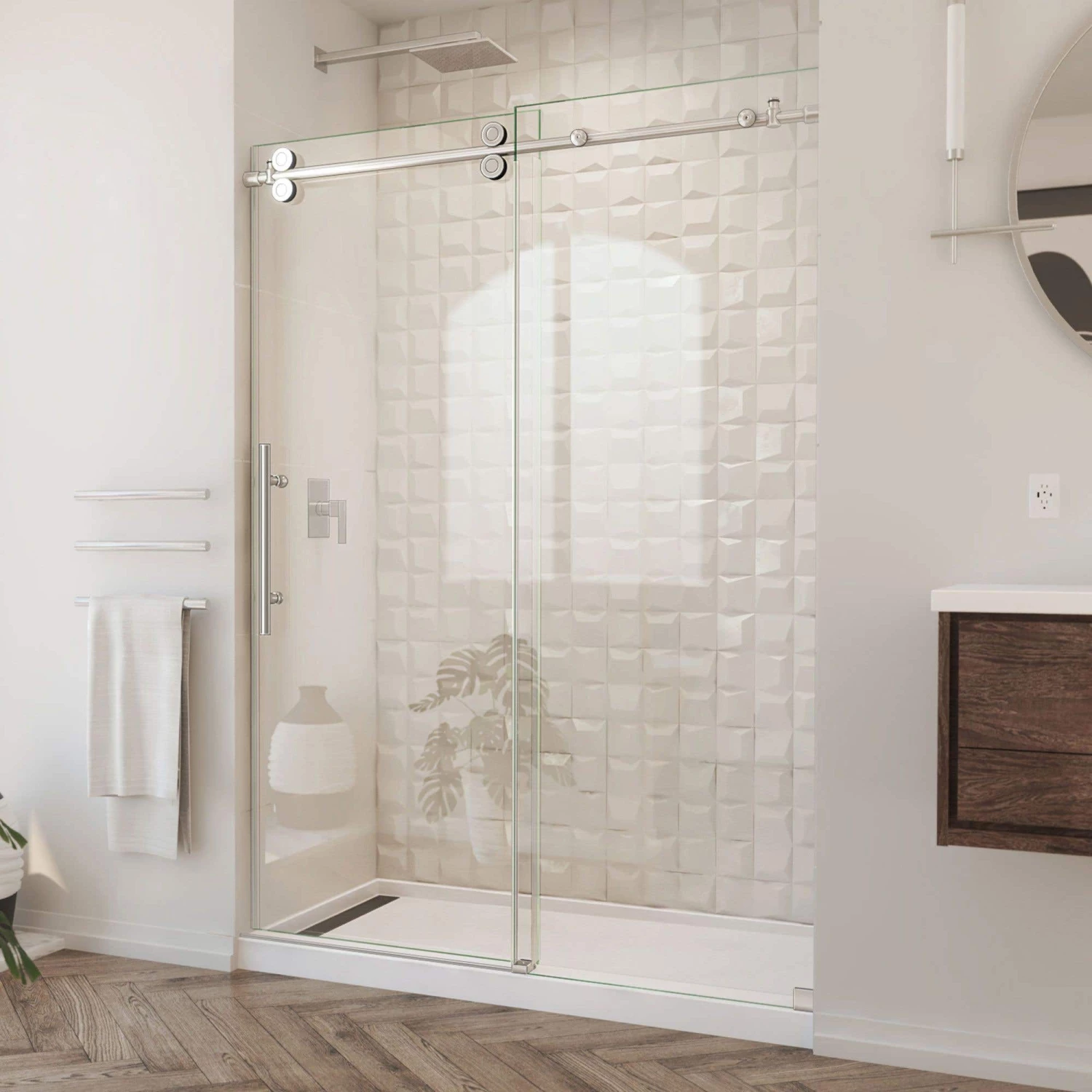 DreamLine Enigma XO 50-54 Inch W X 76 Inch H Fully Frameless Sliding Shower Door - Image 3