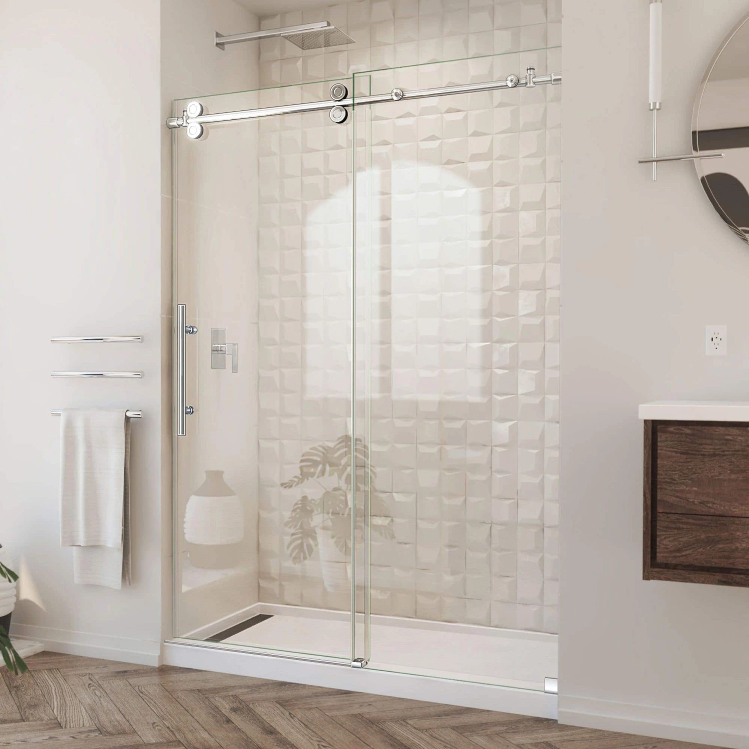 DreamLine Enigma XO 50-54 Inch W X 76 Inch H Fully Frameless Sliding Shower Door - Image 4