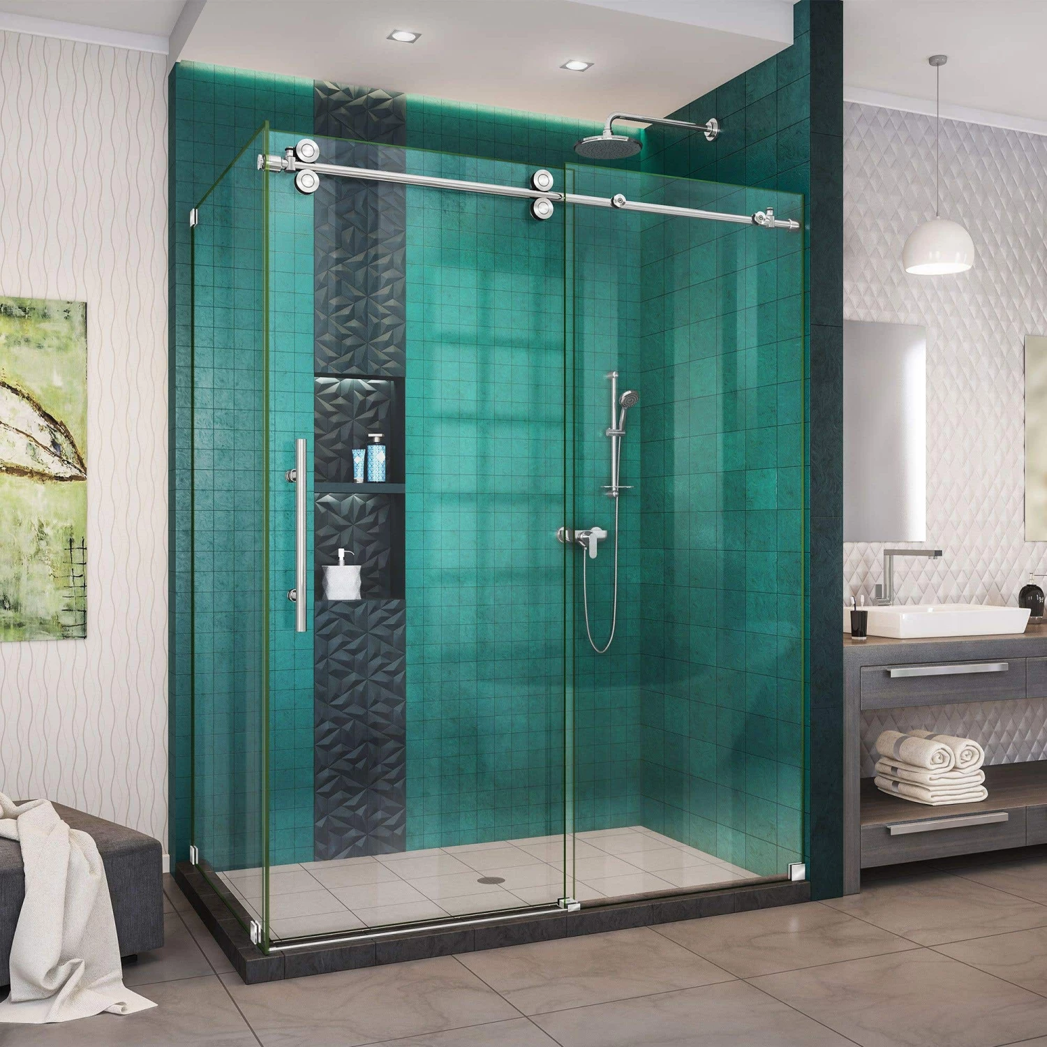 DreamLine Enigma-XO 34-1/2 Inch D X 50 - 54 Inch W X 76 Inch H Frameless Sliding Shower Enclosure - Image 5