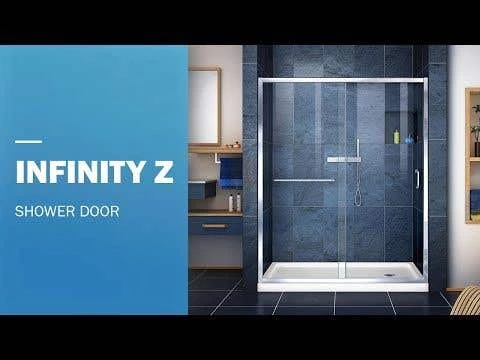 DreamLine Infinity-Z 32 Inch D X 54 Inch W X 74-3/4 Inch H Clear Sliding Shower Door With Center Drain Shower Base - Image 3