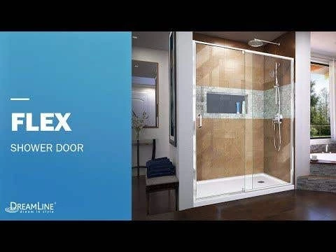 DreamLine Flex 36 Inch D X 60 Inch W X 76-3/4 Inch H Semi-Frameless Shower Door With Center Drain Shower Base And Back Wall - Image 2