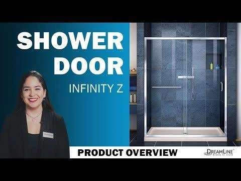 DreamLine Infinity-Z 30 Inch D X 60 Inch W X 76-3/4 Inch H Frosted Sliding Shower Door With Center Drain Shower Base And Back Wall - Image 2