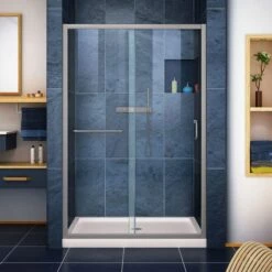 DreamLine Infinity-Z 36 Inch D X 48 Inch W X 74-3/4 Inch H Clear Sliding Shower Door With Center Drain Shower Base