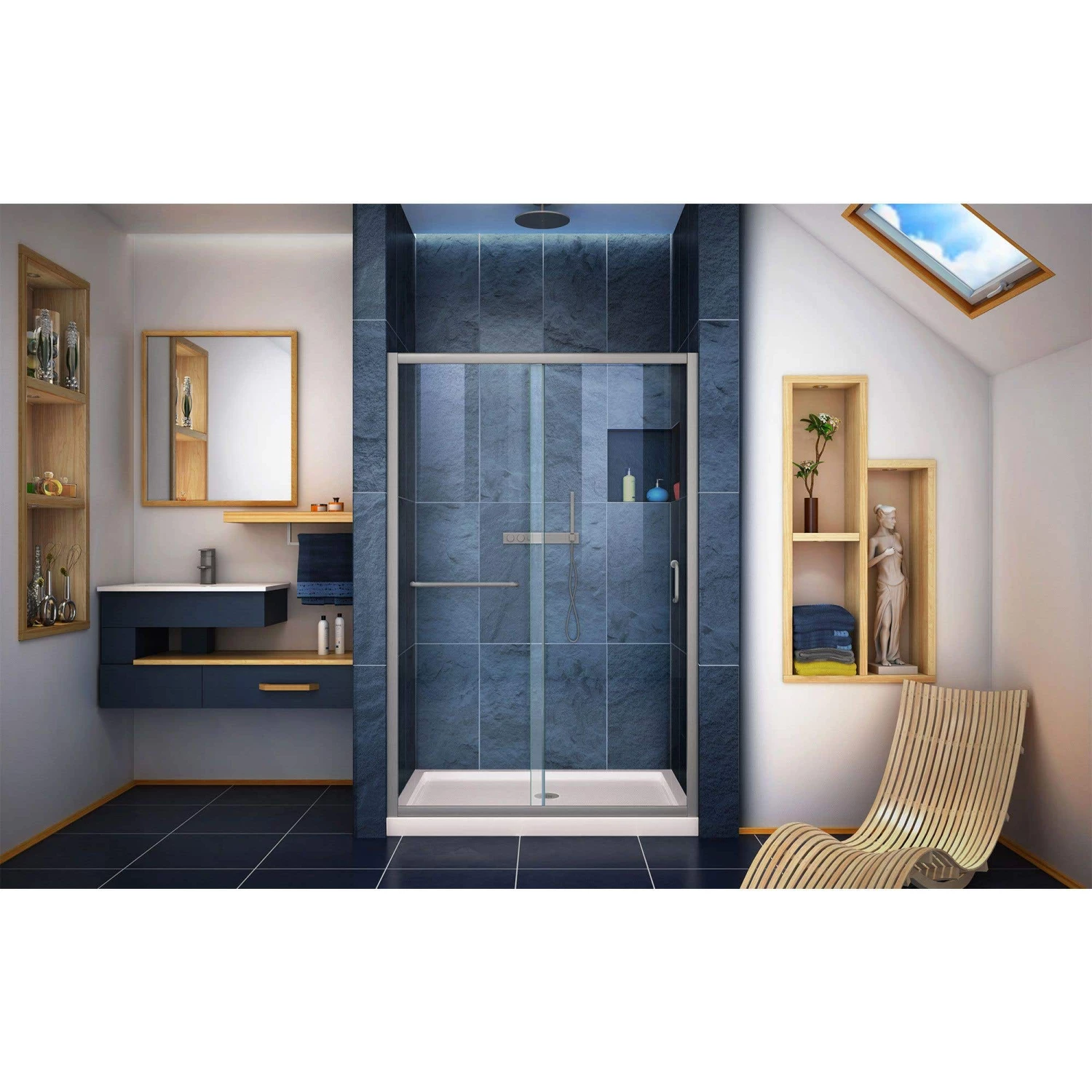DreamLine Infinity-Z 36 Inch D X 48 Inch W X 74-3/4 Inch H Clear Sliding Shower Door With Center Drain Shower Base - Image 5