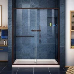 DreamLine Infinity-Z 32 Inch D X 60 Inch W X 74-3/4 Inch H Clear Sliding Shower Door With Center Drain Shower Base
