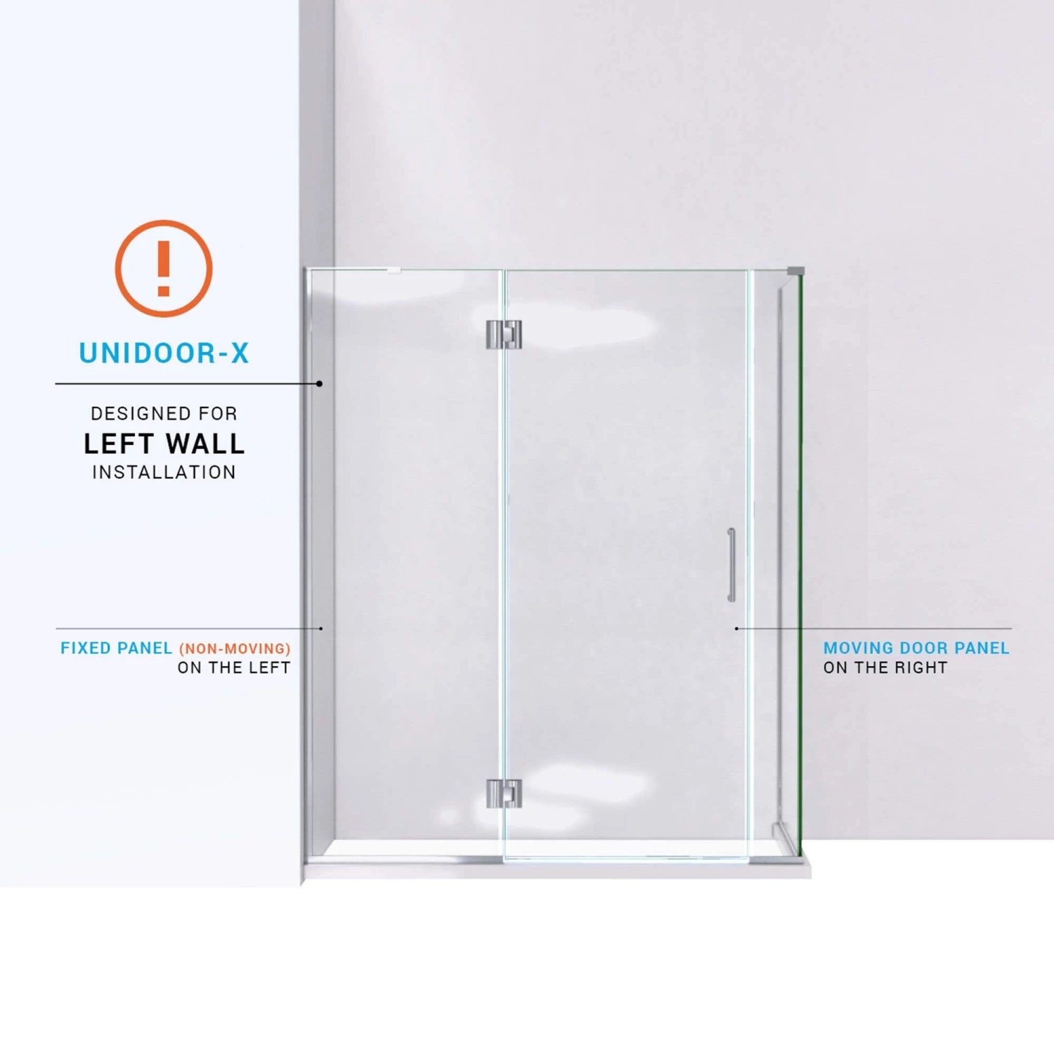 DreamLine Unidoor-X 58 Inch W X 34-3/8 Inch D X 72 Inch H Frameless Hinged Shower Enclosure - Image 6