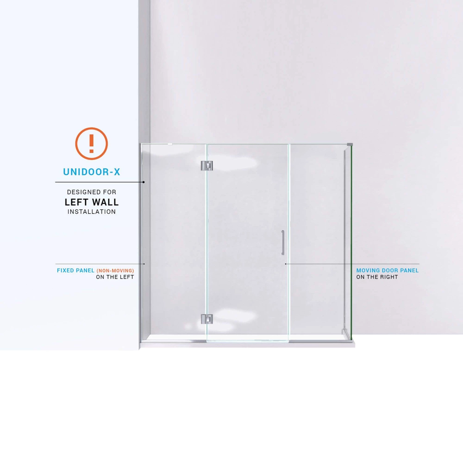 DreamLine Unidoor-X 64 Inch W X 30-3/8 Inch D X 72 Inch H Frameless Hinged Shower Enclosure - Image 6