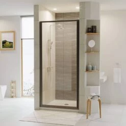 Legend 31-5/8 In. To 32-5/8 In. X 64 In. Framed Hinged Shower Door In Matte Black With Clear Glass
