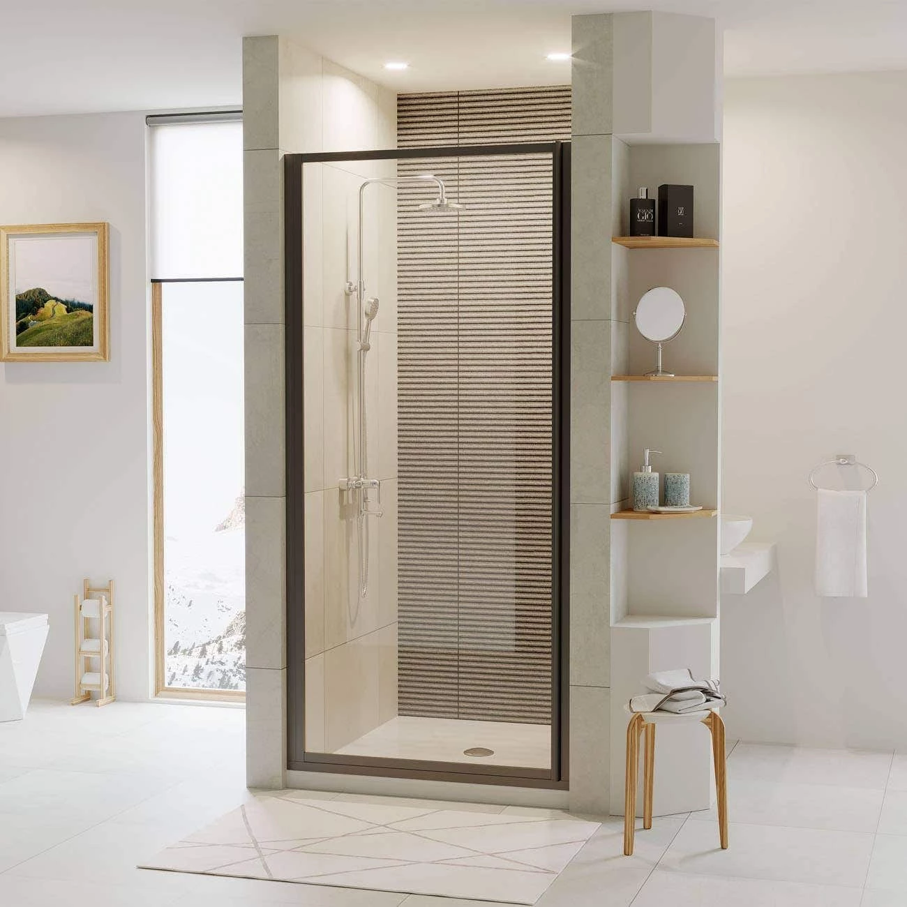 Legend 31-5/8 In. To 32-5/8 In. X 64 In. Framed Hinged Shower Door In Matte Black With Clear Glass