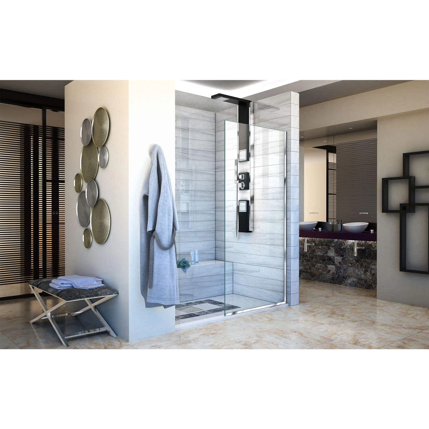 DreamLine Linea Single Panel Frameless Shower Screen 30 In. W X 72 In. H, Open Entry Design - Image 6