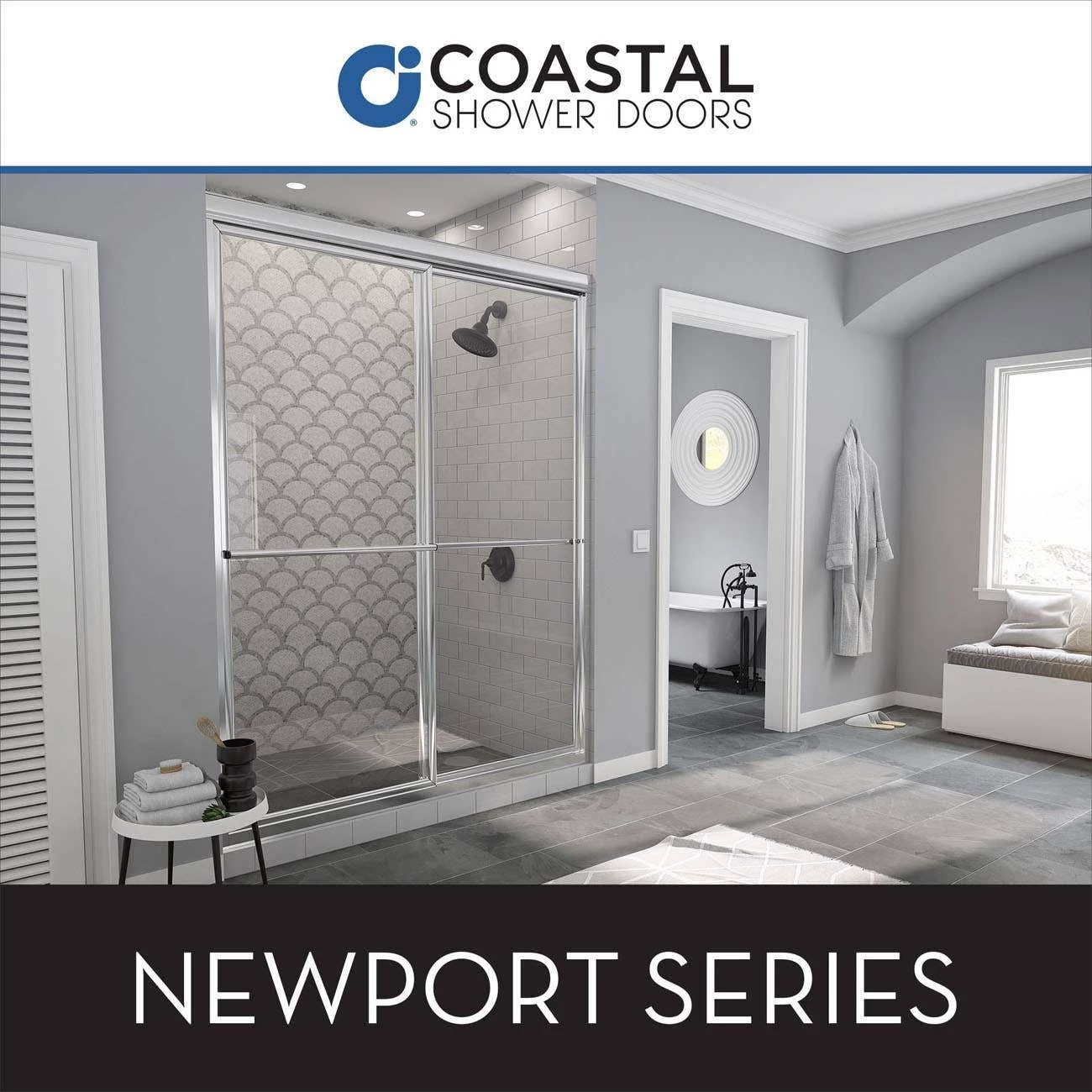 Newport 42 In. To 43-5/8 In. X 70 In. Framed Sliding Shower Door With Towel Bar In Matte Black - Image 6