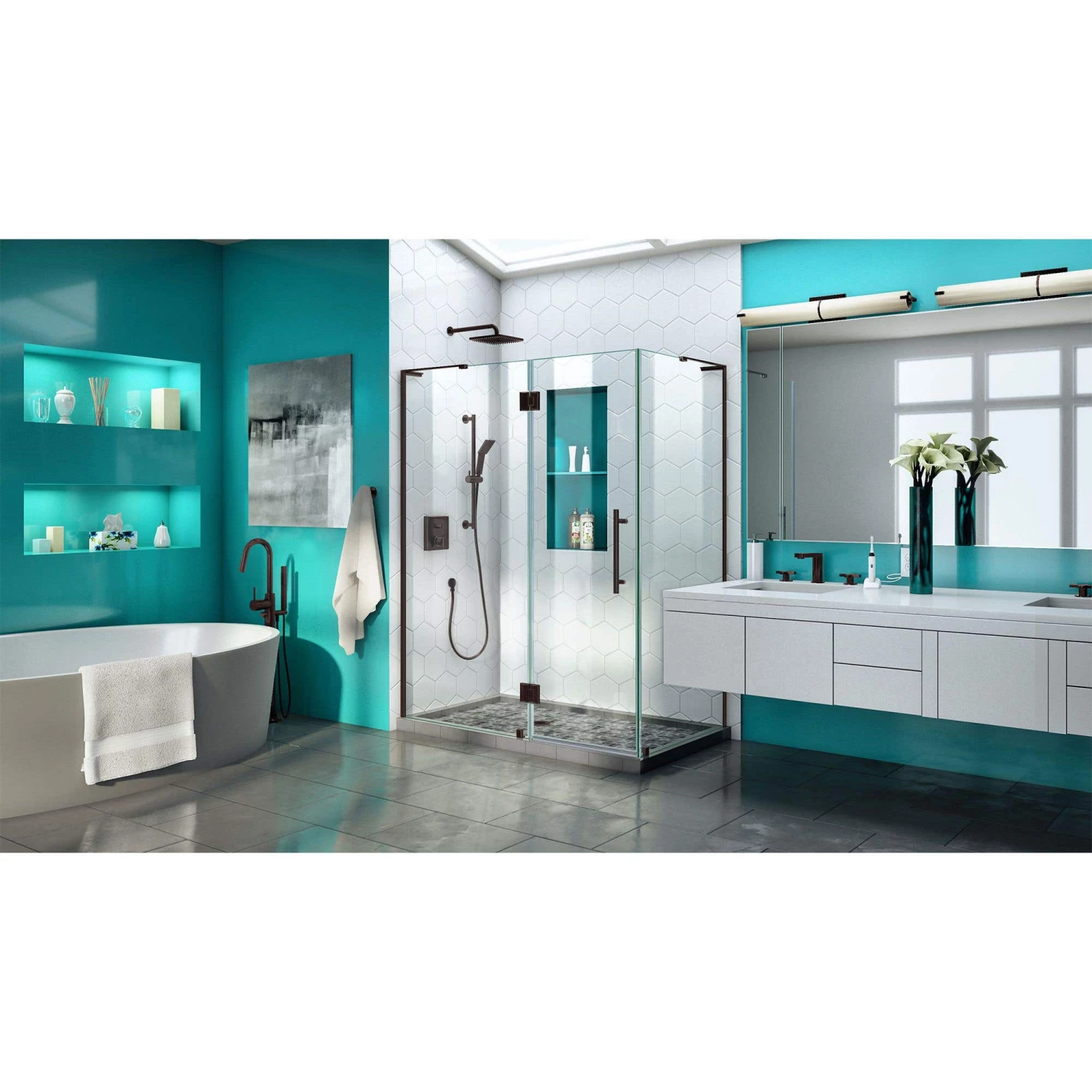 DreamLine Quatra Plus 34 Inch D X 46 Inch W X 72 Inch H Frameless Hinged Shower Enclosure - Image 6
